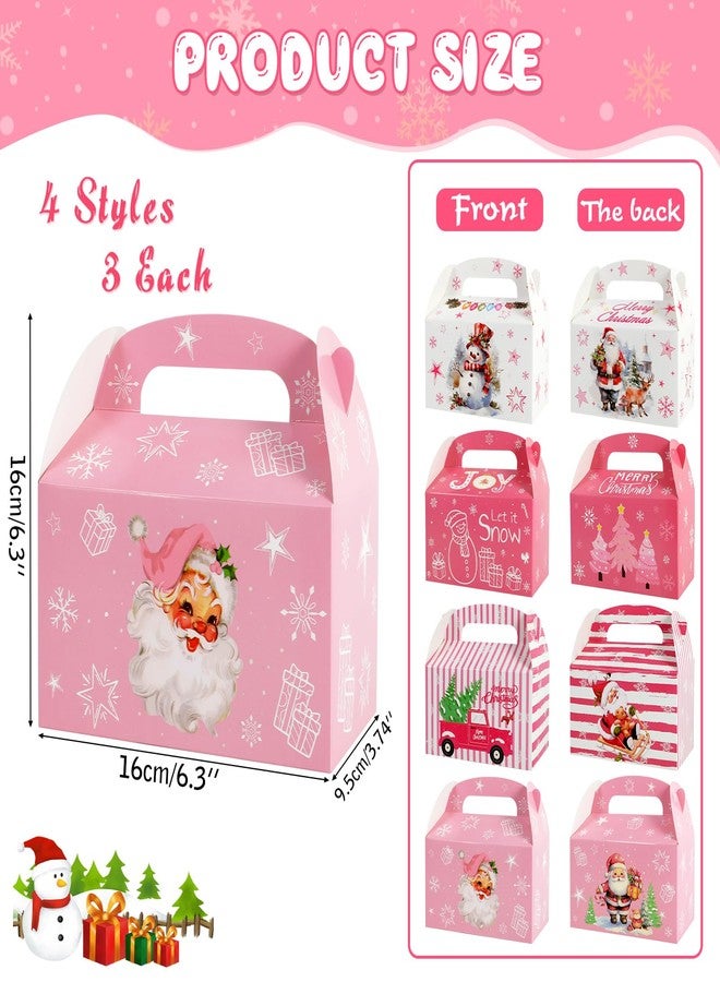 هواف مجموعة علب حلوى عيد الميلاد الوردية من HOWAF، 12 قطعة، علب هدايا سانتا كلوز مع مقبض، علب هدايا عيد الميلاد المجيد لتزيين حفلات عيد الميلاد الشتوية، علب ورقية وردية اللون لعطلات عيد الميلاد. - Image 2